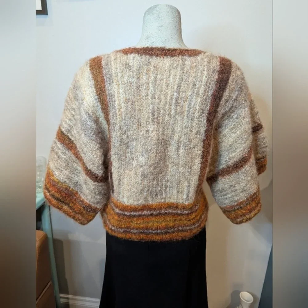 Vintage boho knit mohair Silk wool blend striped sweater kimono arm style Sz L
